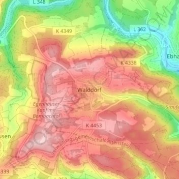 Mapa topográfico Walddorf, altitude, relevo