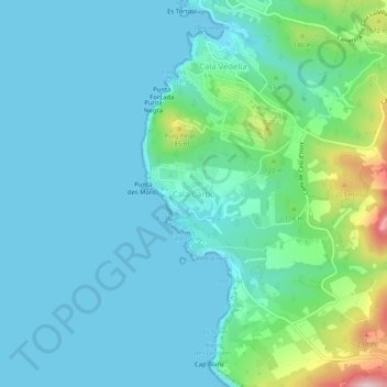 Mapa topográfico Cala Carbó, altitude, relevo