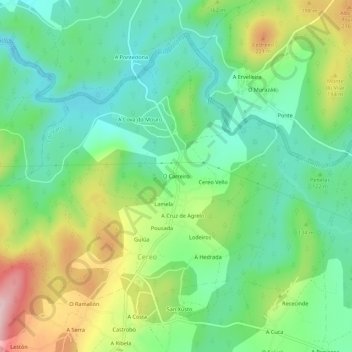 Mapa topográfico O Carreiro, altitude, relevo