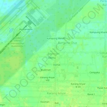 Mapa topográfico Beringin, altitude, relevo