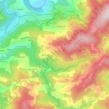 Mapa topográfico Tracoulon, altitude, relevo