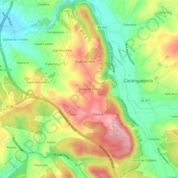 Mapa topográfico Souto de Cima, altitude, relevo