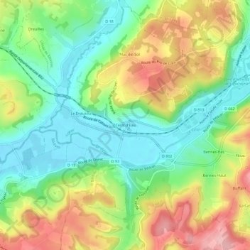 Mapa topográfico Ceint d'Eau, altitude, relevo