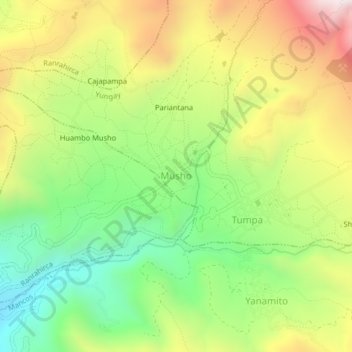 Mapa topográfico Musho, altitude, relevo