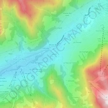 Mapa topográfico Cassioz, altitude, relevo