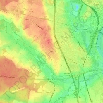Mapa topográfico Taisey, altitude, relevo
