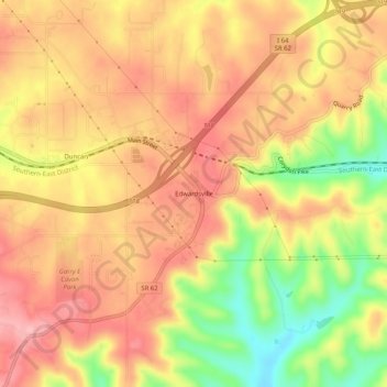 Mapa topográfico Edwardsville, altitude, relevo