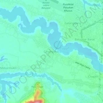 Mapa topográfico Cihampelas, altitude, relevo