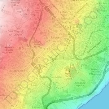 Mapa topográfico San Jerónimo, altitude, relevo