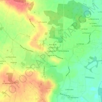 Mapa topográfico L'Esnauderie, altitude, relevo