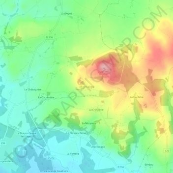Mapa topográfico Montaigu, altitude, relevo