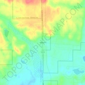 Mapa topográfico Meredith, altitude, relevo