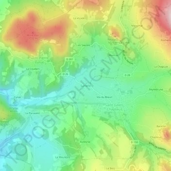 Mapa topográfico Sumène, altitude, relevo