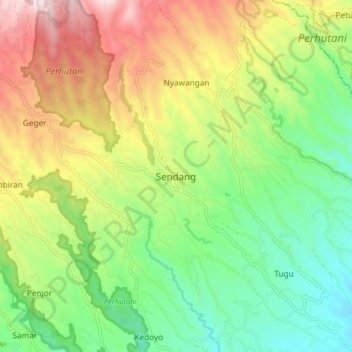 Mapa topográfico Sendang, altitude, relevo