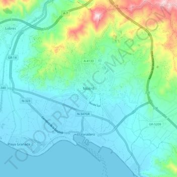 Mapa topográfico Motril, altitude, relevo
