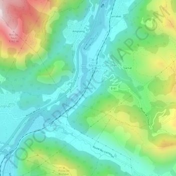 Mapa topográfico Mercus, altitude, relevo