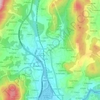 Mapa topográfico Pidre, altitude, relevo