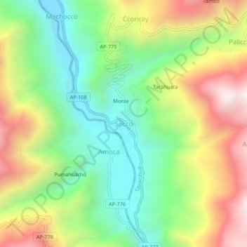 Mapa topográfico Socco, altitude, relevo