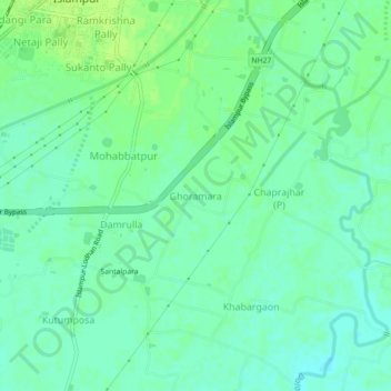 Mapa topográfico Ghoramara, altitude, relevo