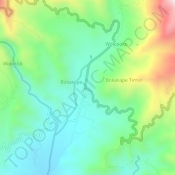 Mapa topográfico Wolowaru, altitude, relevo