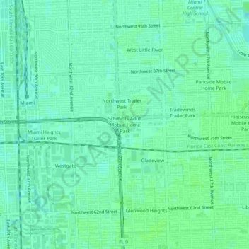 Mapa topográfico Schmidts Adult Mobile Home Park, altitude, relevo