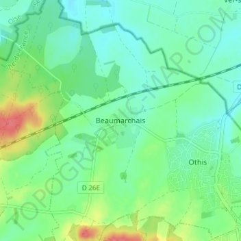 Mapa topográfico Beaumarchais, altitude, relevo