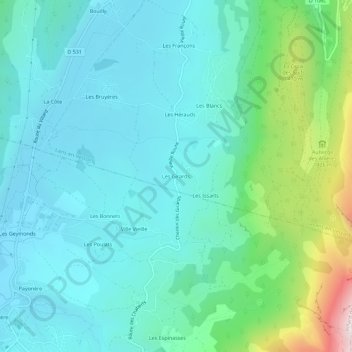 Mapa topográfico Les Girards, altitude, relevo