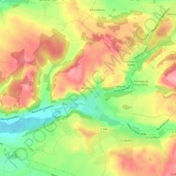 Mapa topográfico Boucharin, altitude, relevo