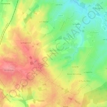 Mapa topográfico Chazeix, altitude, relevo
