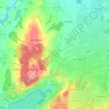 Mapa topográfico Astätt, altitude, relevo