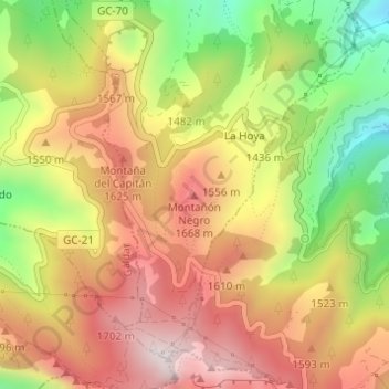 Mapa topográfico Montañón Negro, altitude, relevo