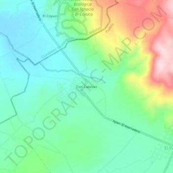 Mapa topográfico Tres Cabezas, altitude, relevo