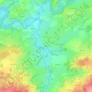 Mapa topográfico Telline, altitude, relevo
