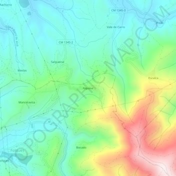Mapa topográfico Alqueve, altitude, relevo