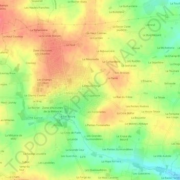 Mapa topográfico Le Chene Poitou, altitude, relevo