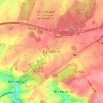 Mapa topográfico Franc-Waret, altitude, relevo