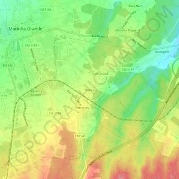Mapa topográfico Tojeira, altitude, relevo