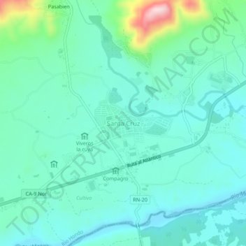 Mapa topográfico Santa Cruz, altitude, relevo