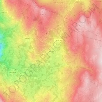 Mapa topográfico Lamas, altitude, relevo