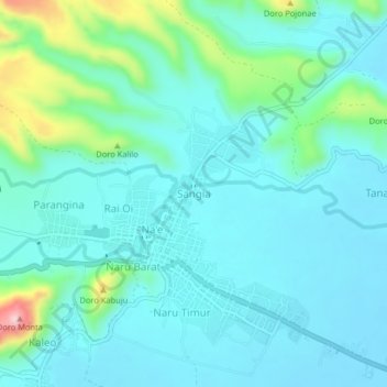 Mapa topográfico Sangia, altitude, relevo
