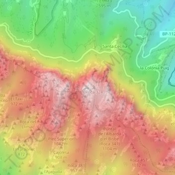 Mapa topográfico Sant Jeroni, altitude, relevo