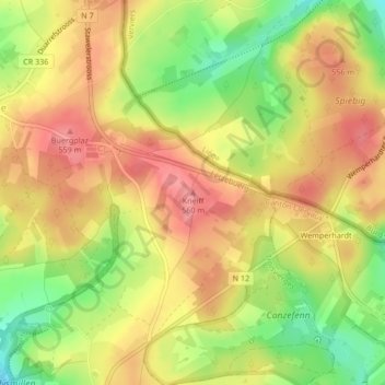Mapa topográfico Kneiff, altitude, relevo