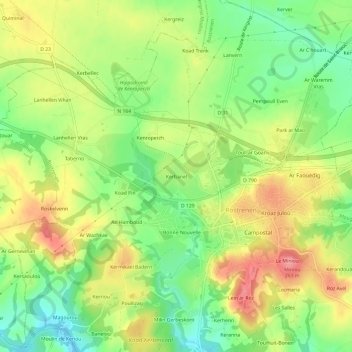 Mapa topográfico Kerbanel, altitude, relevo