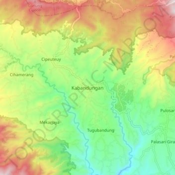 Mapa topográfico Kabandungan, altitude, relevo