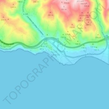 Mapa topográfico La Rábita, altitude, relevo