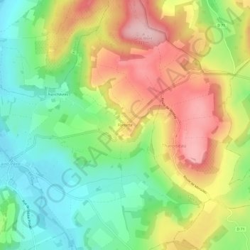 Mapa topográfico Fontette, altitude, relevo