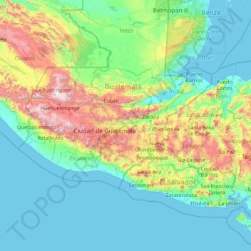 Mapa topográfico El Progreso, altitude, relevo