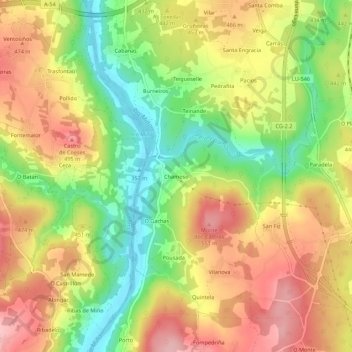 Mapa topográfico Chamoso, altitude, relevo