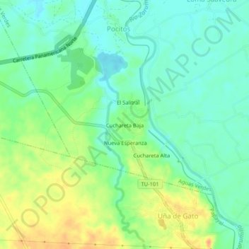 Mapa topográfico Cuchareta Baja, altitude, relevo