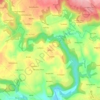 Mapa topográfico Kerchuz, altitude, relevo